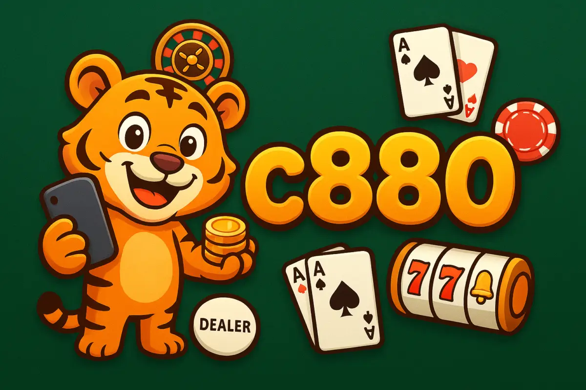 c880 (BD C880 Games) casino games lobby on a phone with cards, chips and a roulette wheel